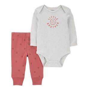 NWT 3/6M Carter's Child of Mine Baby Boys Bodysuit Pant Set Little Brother Smile